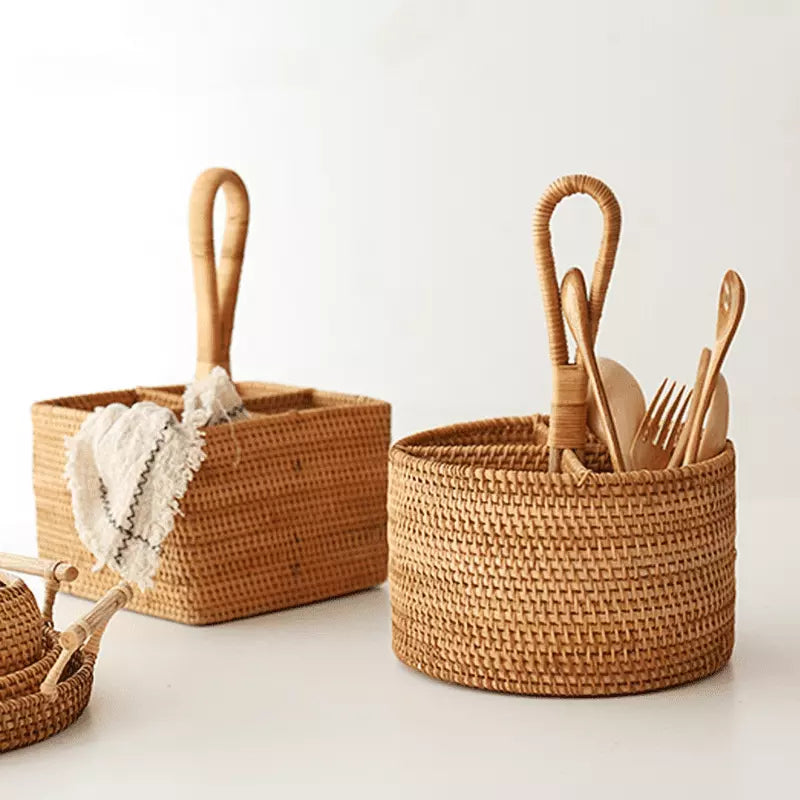 Cesta de Armazenamento Rústica em Vime Rattan Feita à Mão - Casa Elège