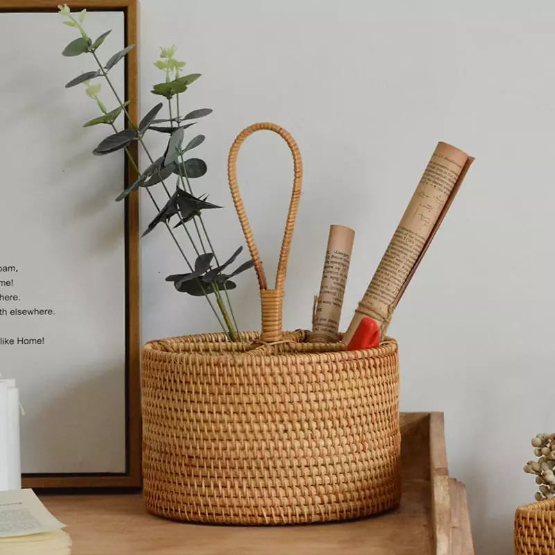 Cesta de Armazenamento Rústica em Vime Rattan Feita à Mão - Casa Elège
