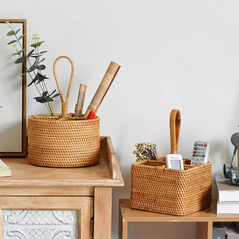 Cesta de Armazenamento Rústica em Vime Rattan Feita à Mão - Casa Elège