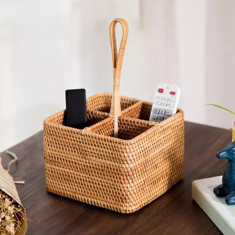 Cesta de Armazenamento Rústica em Vime Rattan Feita à Mão - Quadrado com Alça Casa Elège