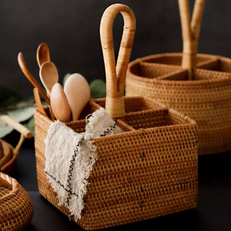 Cesta de Armazenamento Rústica em Vime Rattan Feita à Mão - Casa Elège