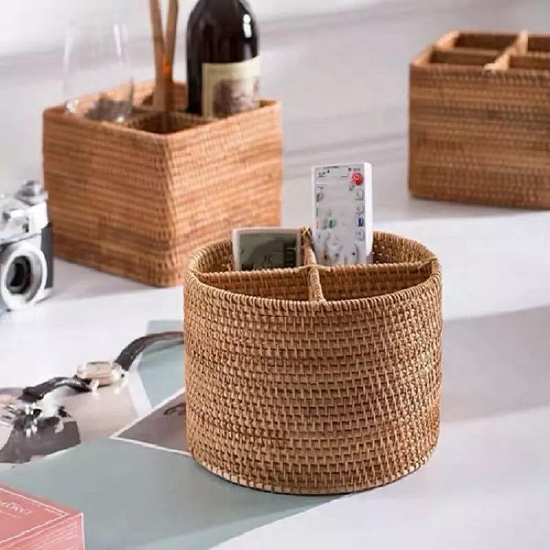 Cesta de Armazenamento Rústica em Vime Rattan Feita à Mão - Redondo Casa Elège