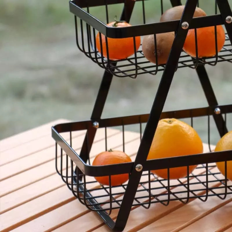 Cesta de Frutas 2 Andares com Alça de Madeira - Casa Elège