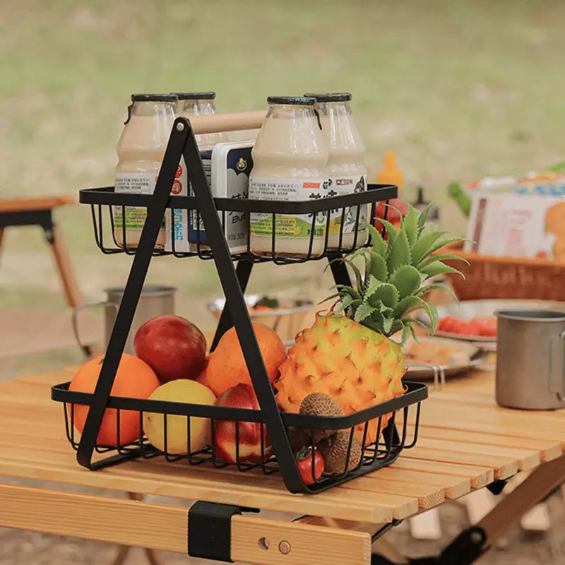 Cesta de Frutas 2 Andares com Alça de Madeira - Casa Elège