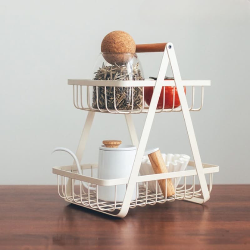 Cesta de Frutas 2 Andares com Alça de Madeira - Casa Elège