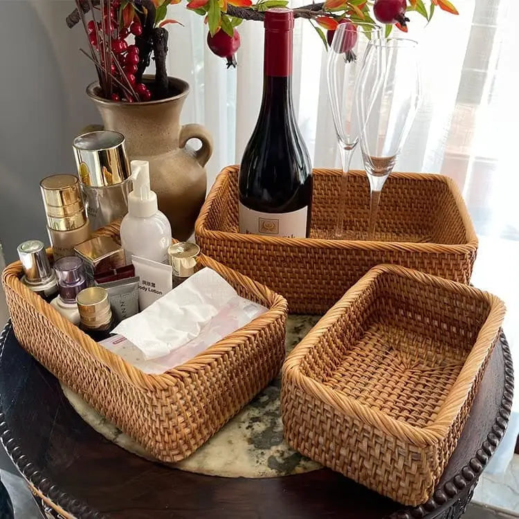 Cesto de Palha Rattan Feito à Mão para Quarto - Casa Elège