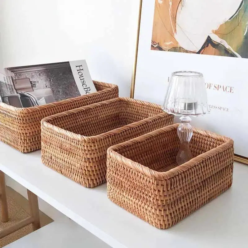 Cesto de Palha Rattan Feito à Mão para Quarto - Casa Elège