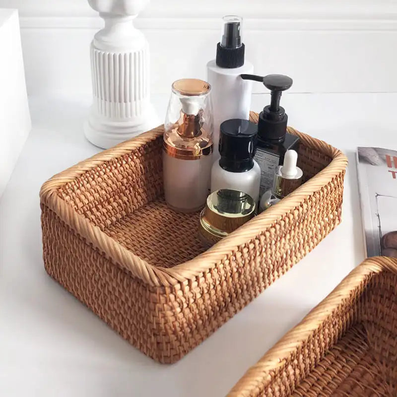 Cesto de Palha Rattan Feito à Mão para Quarto - Casa Elège