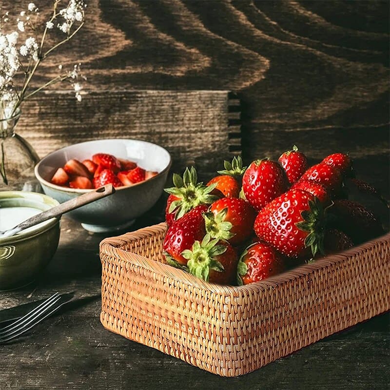 Cesto de Palha Rattan Feito à Mão para Quarto - Casa Elège