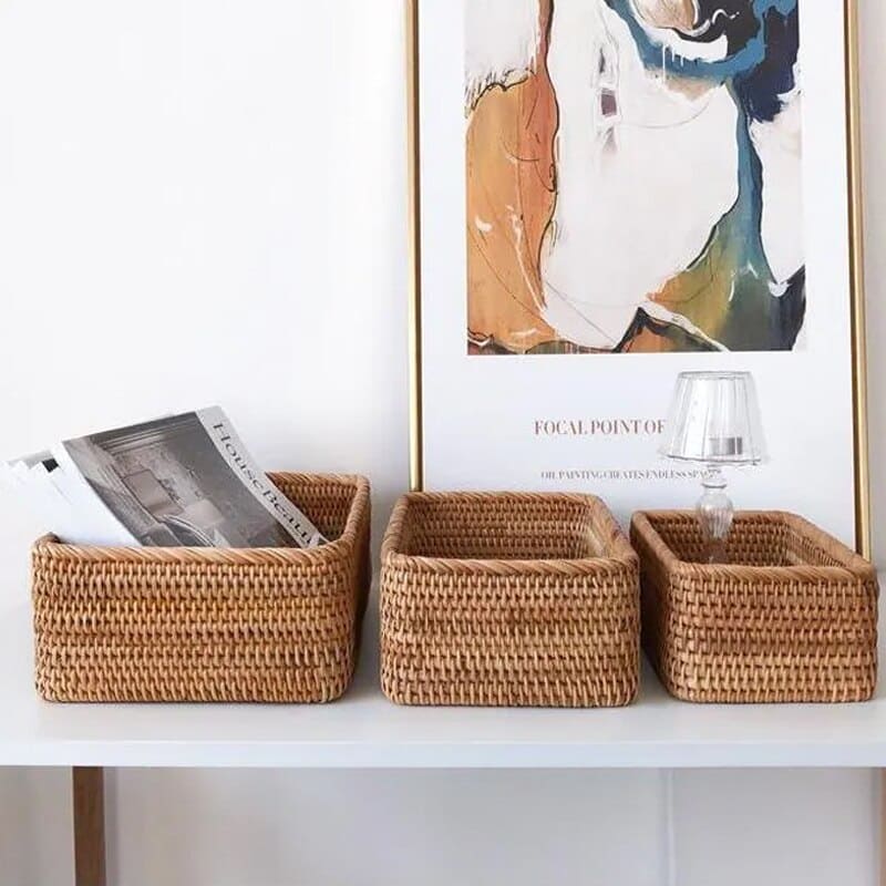 Cesto de Palha Rattan Feito à Mão para Quarto - Casa Elège