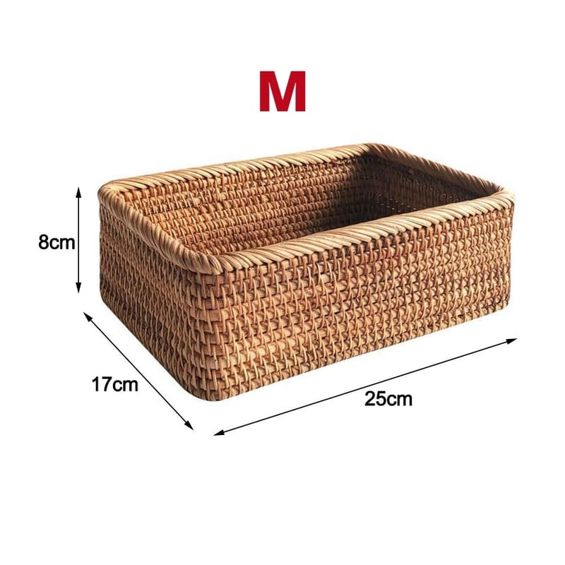 Cesto de Palha Rattan Feito à Mão para Quarto - M = 25cm x17cm x 8cm Casa Elège