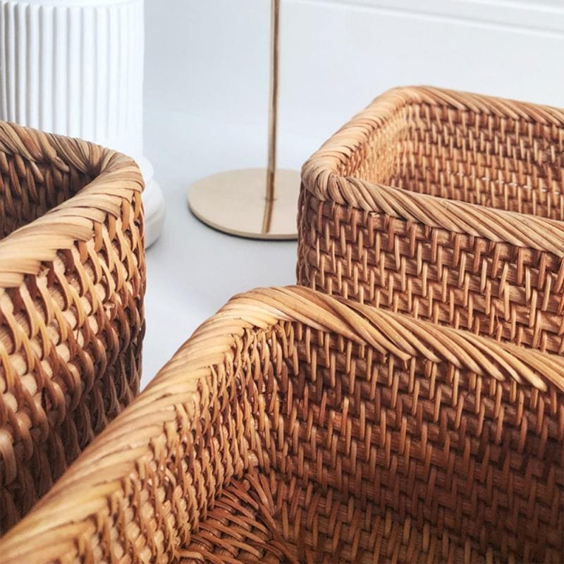 Cesto de Palha Rattan Feito à Mão para Quarto - Casa Elège