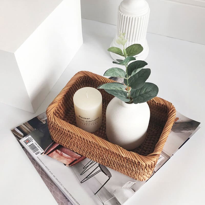 Cesto de Palha Rattan Feito à Mão para Quarto - Casa Elège
