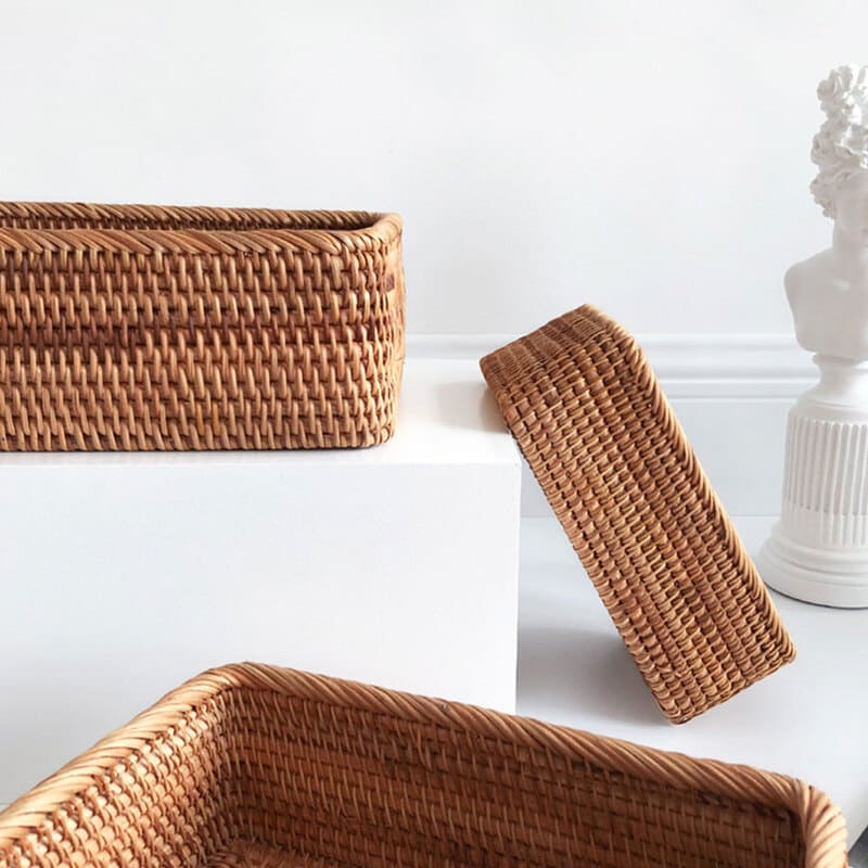 Cesto de Palha Rattan Feito à Mão para Quarto - Casa Elège