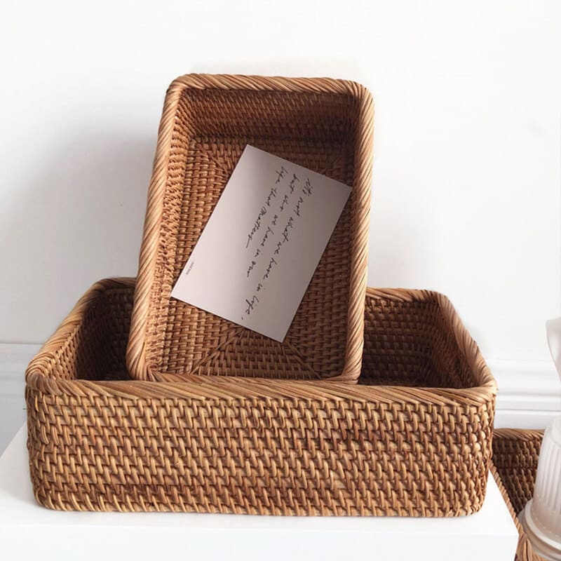 Cesto de Palha Rattan Feito à Mão para Quarto - Casa Elège