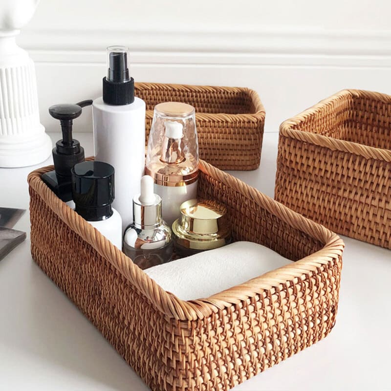 Cesto de Palha Rattan Feito à Mão para Quarto - Casa Elège
