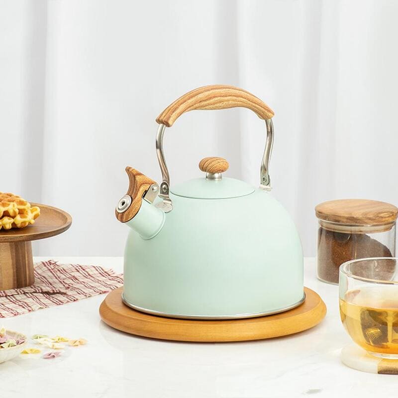 Chaleira de Inox com Apito 2,5 L e Alça de Madeira - Verde Água Casa Elège