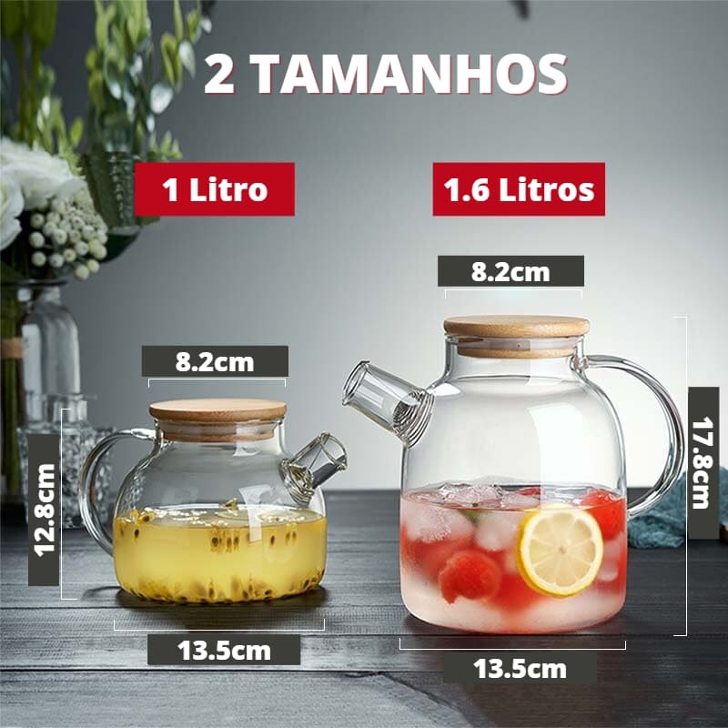 Chaleira de Vidro Borossilicato com Tampa de Bambu - Casa Elège