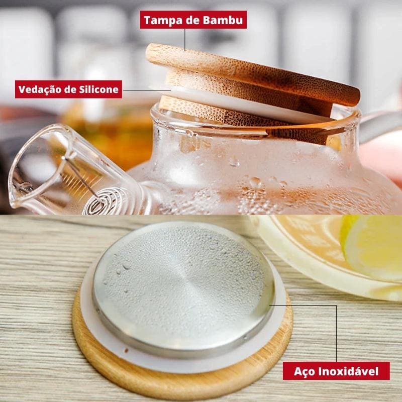 Chaleira de Vidro Borossilicato com Tampa de Bambu - Casa Elège