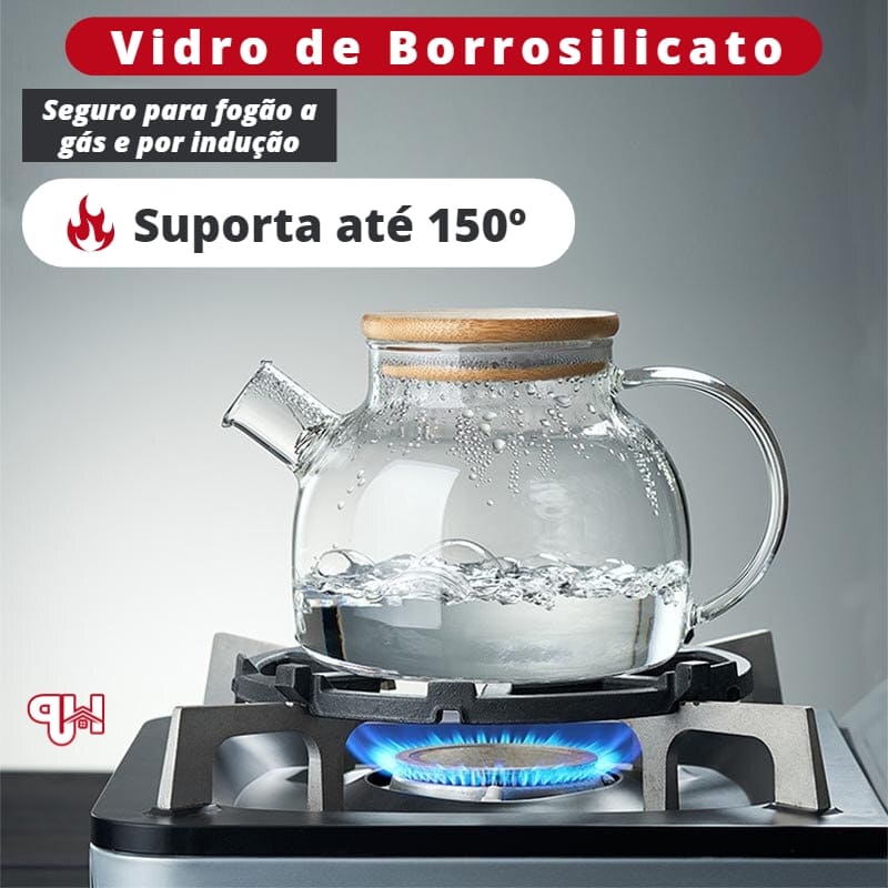 Chaleira de Vidro Borossilicato com Tampa de Bambu - Casa Elège