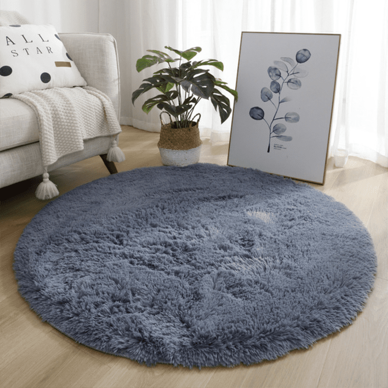 Tapete Felpudo Redondo Cinza Escuro Antiderrapante Luxo - 200cm x 200cm Casa Elège