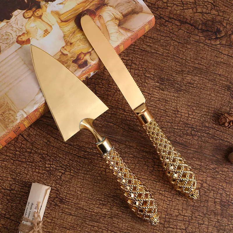 Espátula Para Bolo Com Faca Em Liga De Zinco Dourada Conjunto - Dourado 2 peças Casa Elège