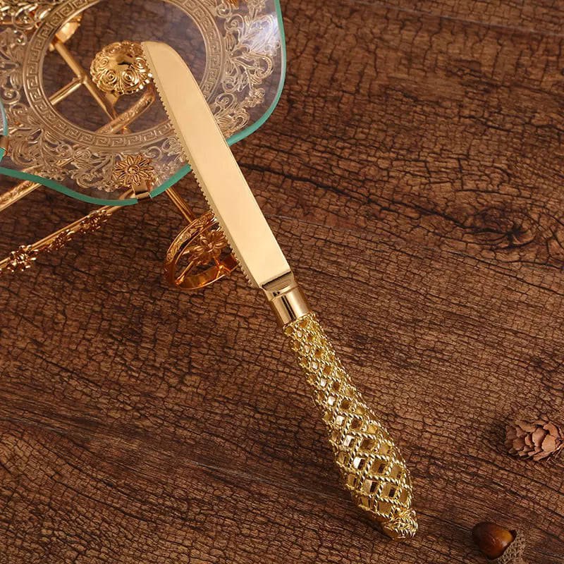 Espátula Para Bolo Com Faca Em Liga De Zinco Dourada Conjunto - Casa Elège