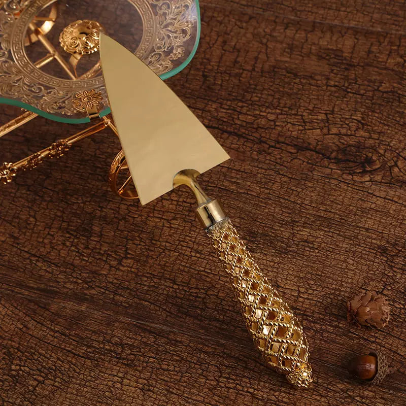 Espátula Para Bolo Com Faca Em Liga De Zinco Dourada Conjunto - Casa Elège