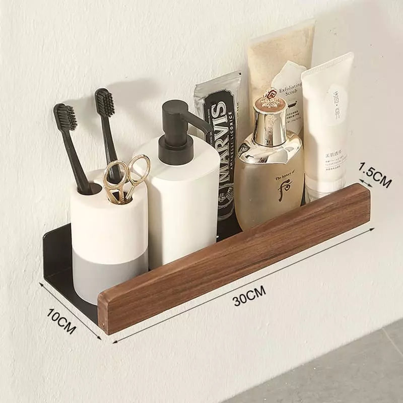 Conjunto Porta Toalha em Madeira e Alumínio Resistente - Rack Horizontal 30cm Casa Elège