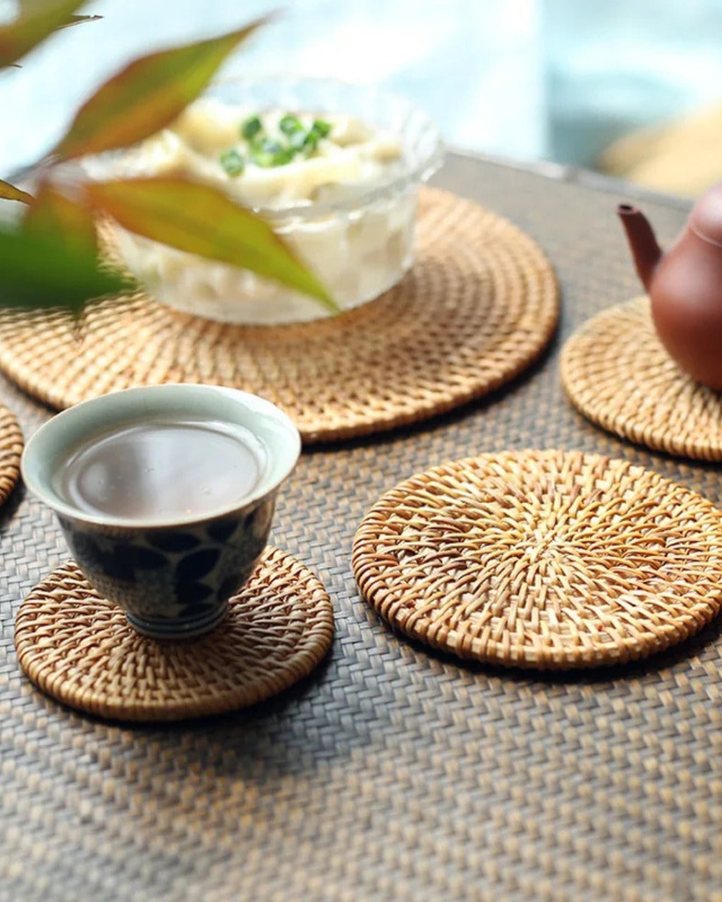 Conjunto de Descansos de Copo em Rattan Natural Artesanal - Casa Elège