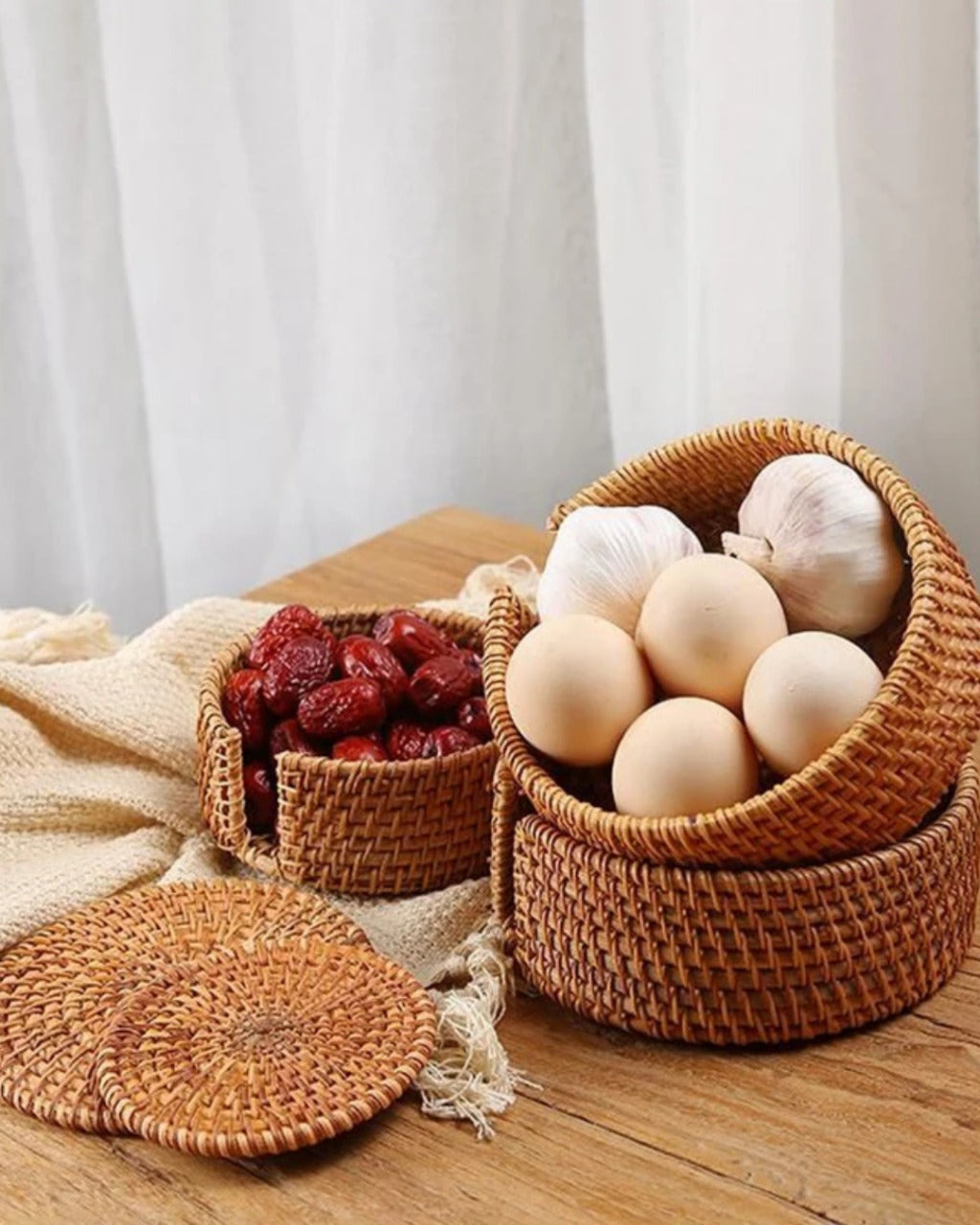 Conjunto de Descansos de Copo em Rattan Natural Artesanal - Casa Elège