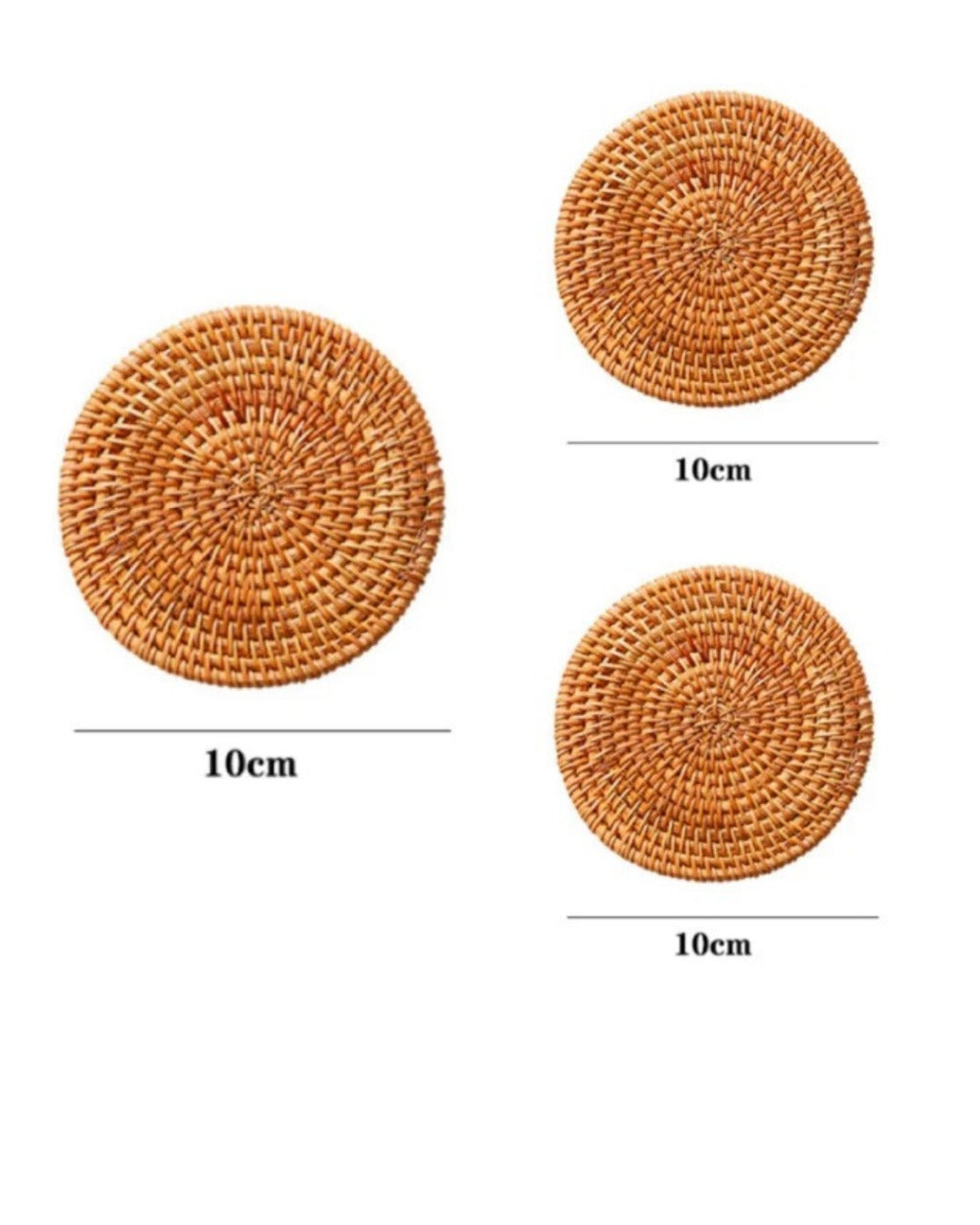 Conjunto de Descansos de Copo em Rattan Natural Artesanal - 3 peças de 10cm Redondo Casa Elège