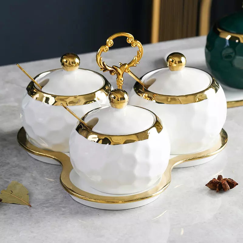 Conjunto de Potes de Cerâmica Kit Açucareiro e Saleiro - Branco Casa Elège