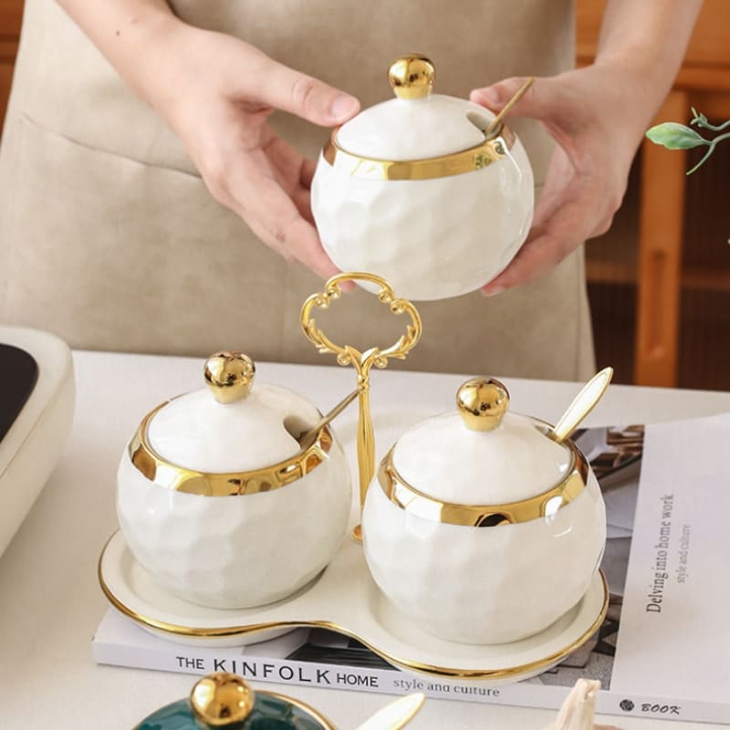 Conjunto de Potes de Cerâmica Kit Açucareiro e Saleiro - Casa Elège