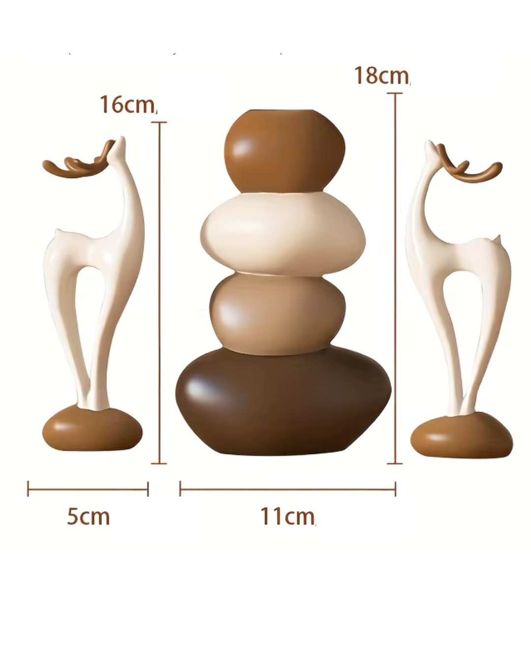 Vasos Empilhados De Cerâmica Com Pedras Decorativas - Chocolate Casa Elège