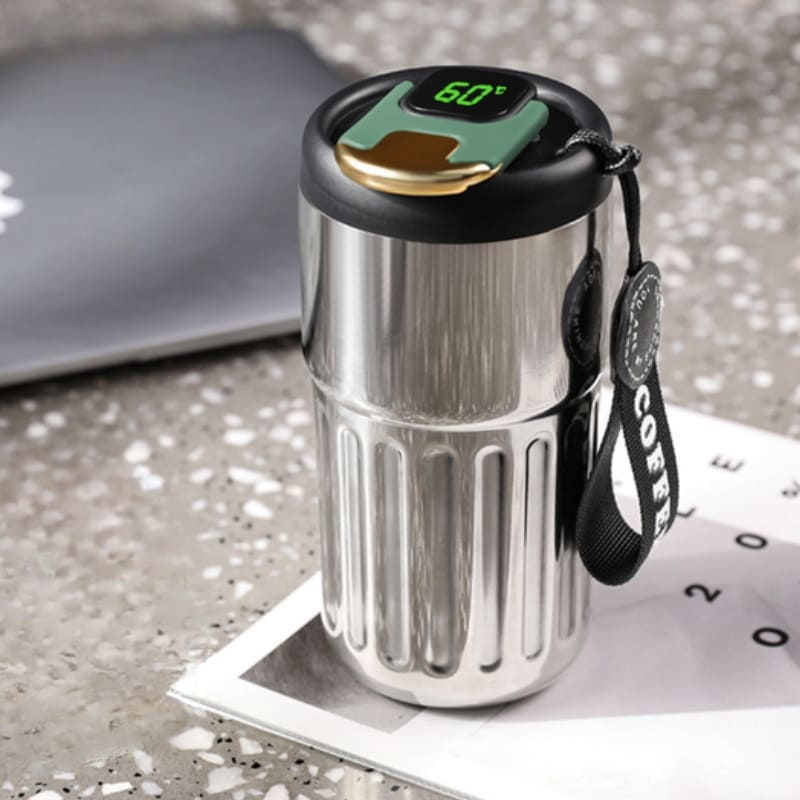 Copo Térmico 450ml em Inox 316 com Tampa Inteligente - Prata Preto Casa Elège