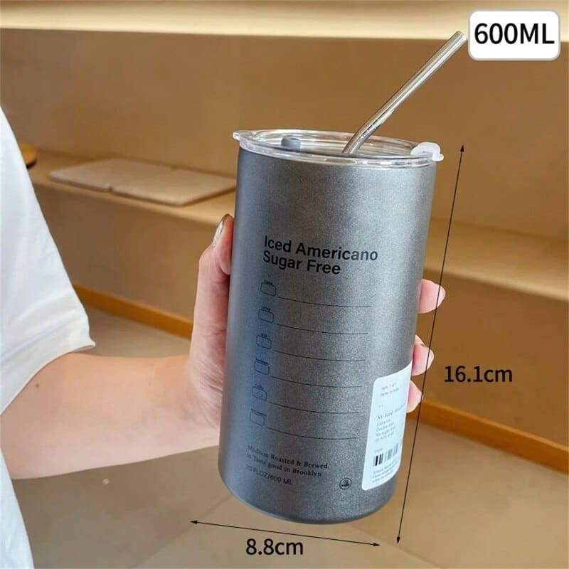 Copo Térmico de Aço Inox Portátil com Tampa Hermética - Cinza - 600ML Casa Elège