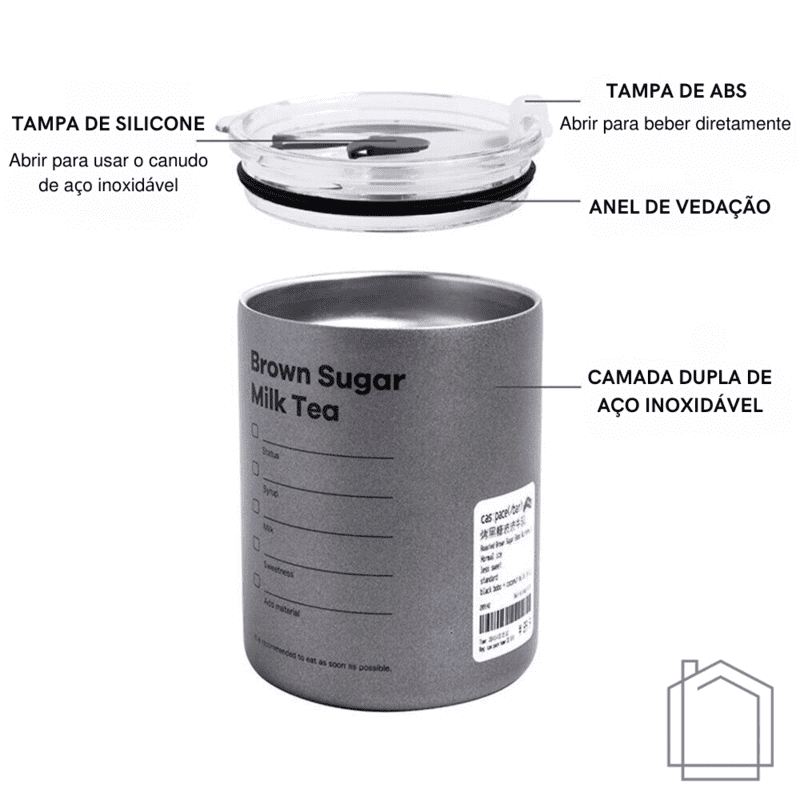 Copo Térmico de Aço Inox Portátil com Tampa Hermética - Casa Elège