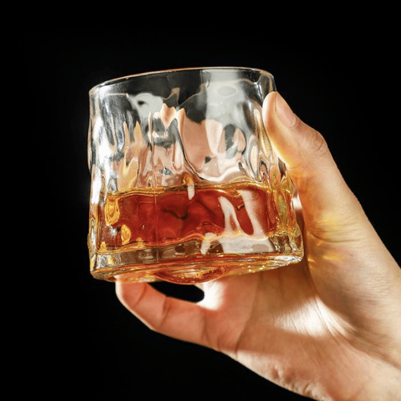 Copo de Whisky em Cristal com Base Rotativa em Madeira - Casa Elège