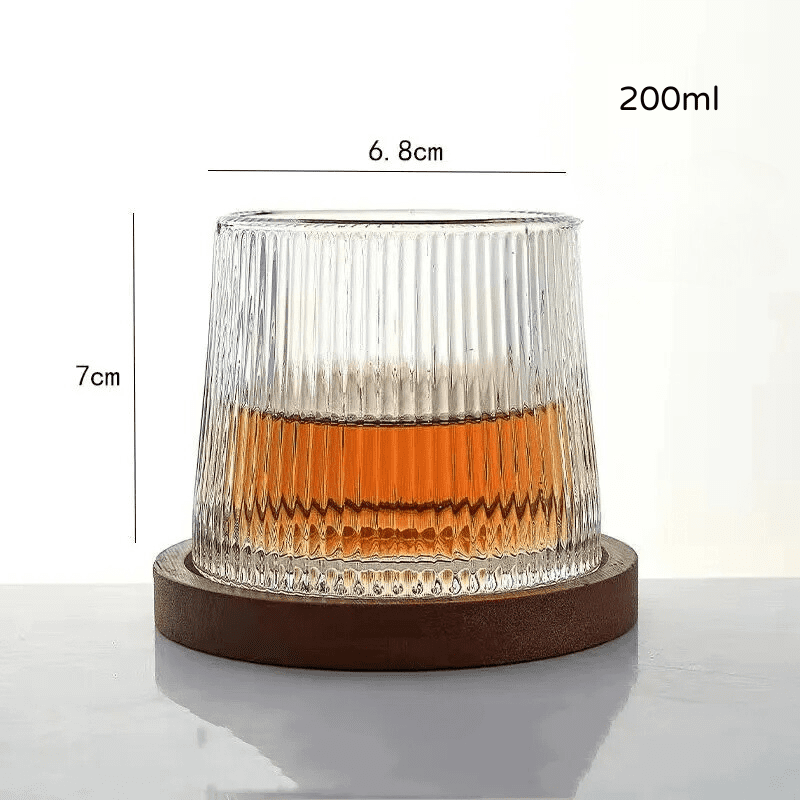 Copo de Whisky em Cristal com Base Rotativa em Madeira - Modelo B (200ml) Casa Elège