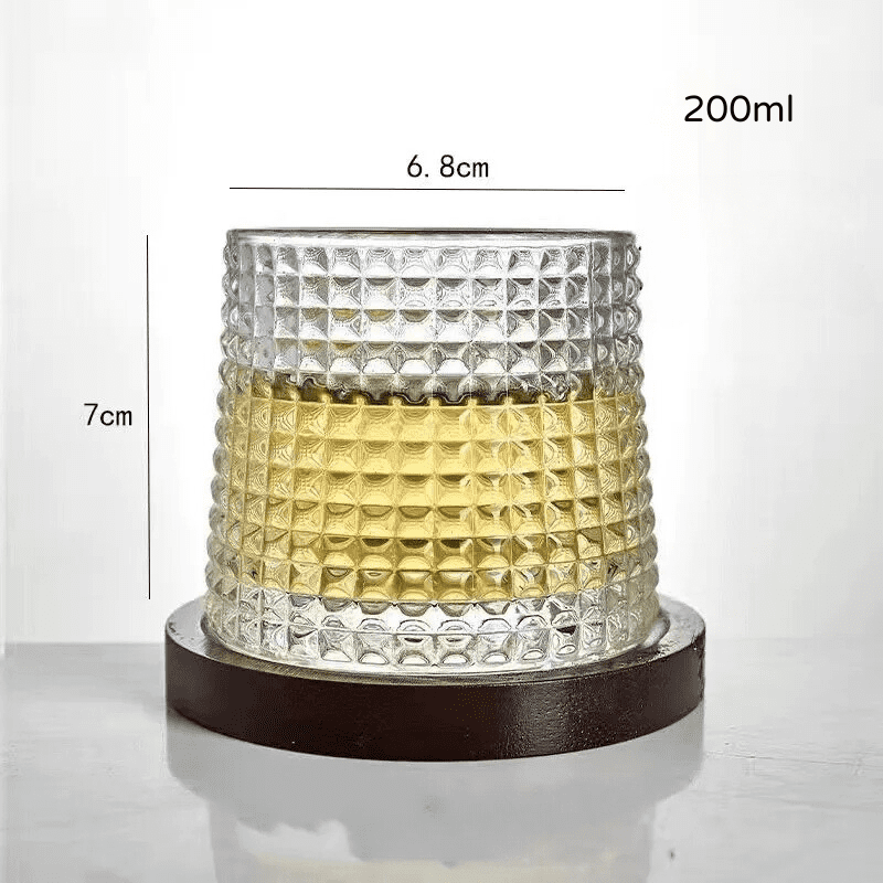 Copo de Whisky em Cristal com Base Rotativa em Madeira - Modelo C (200ml) Casa Elège