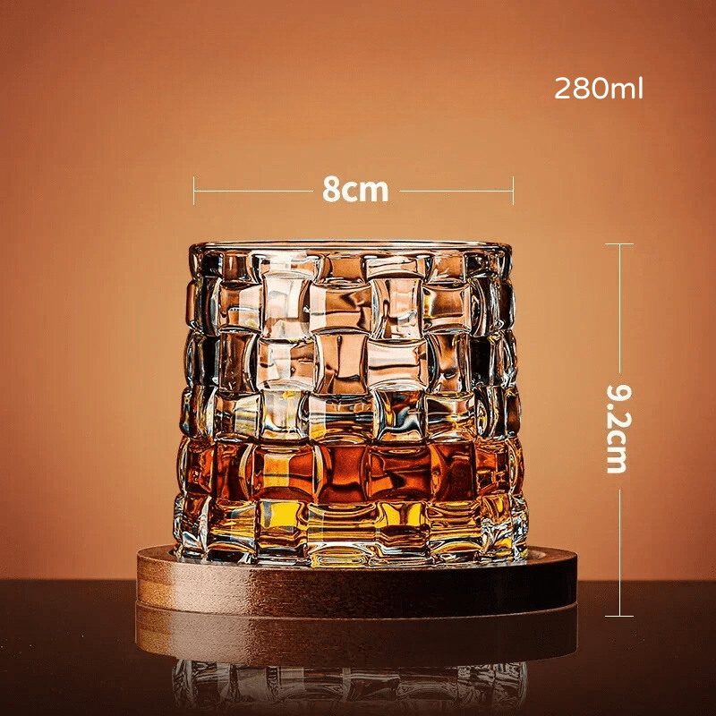 Copo de Whisky em Cristal com Base Rotativa em Madeira - Modelo D (280ml) Casa Elège