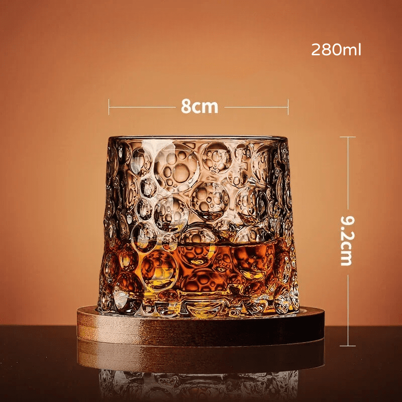 Copo de Whisky em Cristal com Base Rotativa em Madeira - Modelo E (280ml) Casa Elège