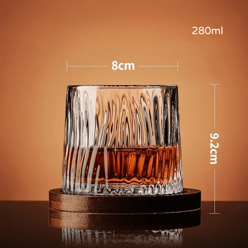Copo de Whisky em Cristal com Base Rotativa em Madeira - Modelo F (280ml) Casa Elège