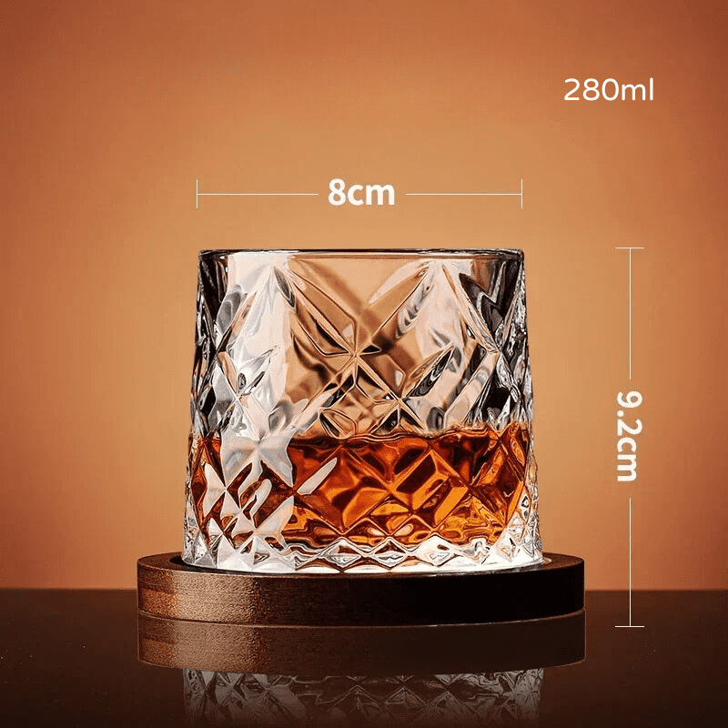 Copo de Whisky em Cristal com Base Rotativa em Madeira - Modelo G (280ml) Casa Elège