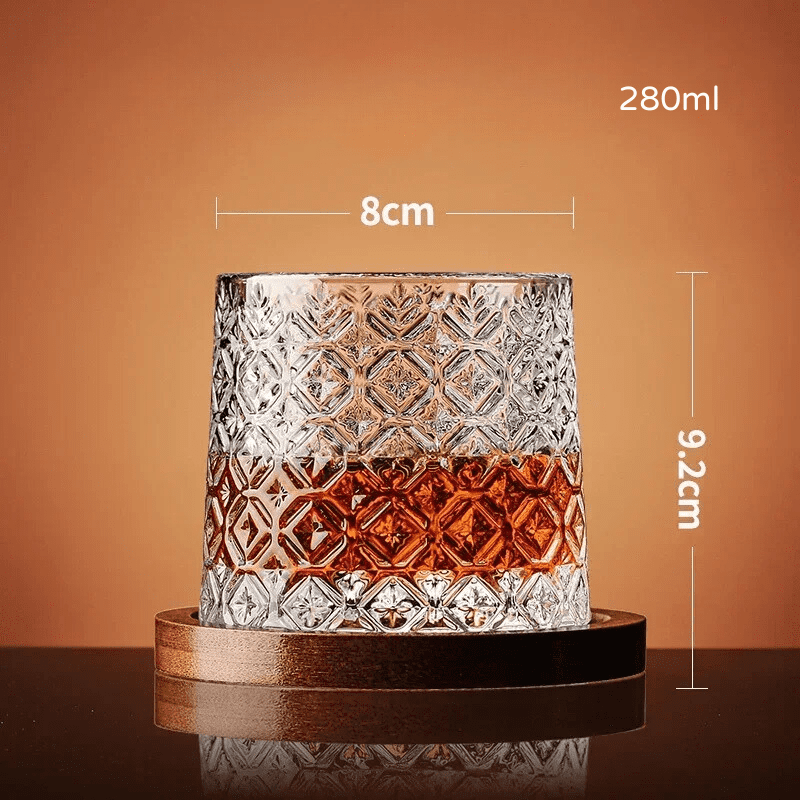 Copo de Whisky em Cristal com Base Rotativa em Madeira - Modelo H (280ml) Casa Elège
