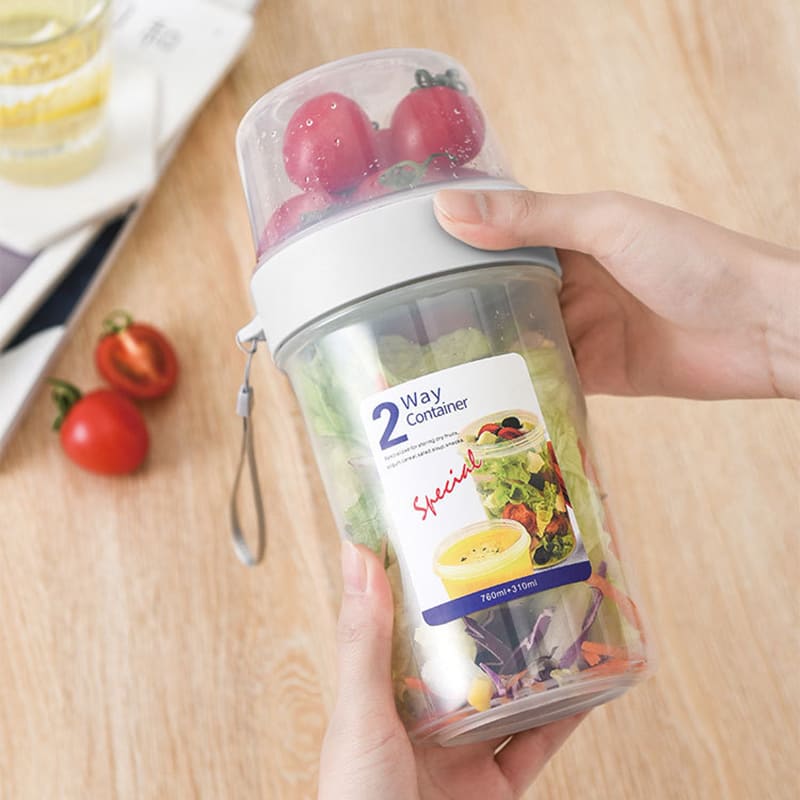 Copo para Cereais Salada e Frutas Portátil com Divisórias - 760ml+310ml 1uni Casa Elège