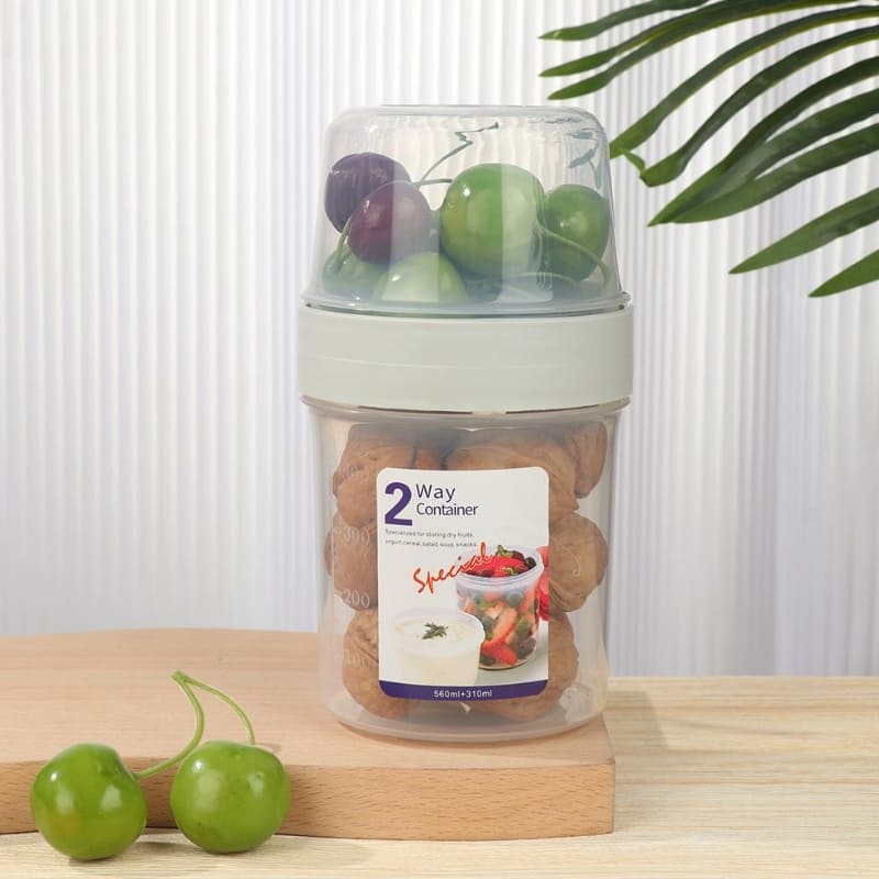Copo para Cereais Salada e Frutas Portátil com Divisórias - 560ml+310ml 1uni Casa Elège