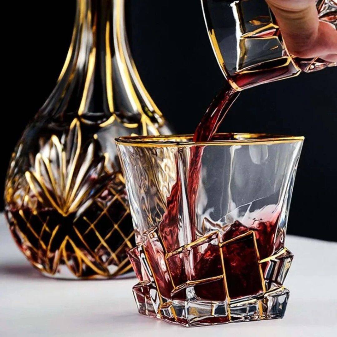 Copos de Whisky em Cristal com Detalhes Dourados Luxuosos - Casa Elège