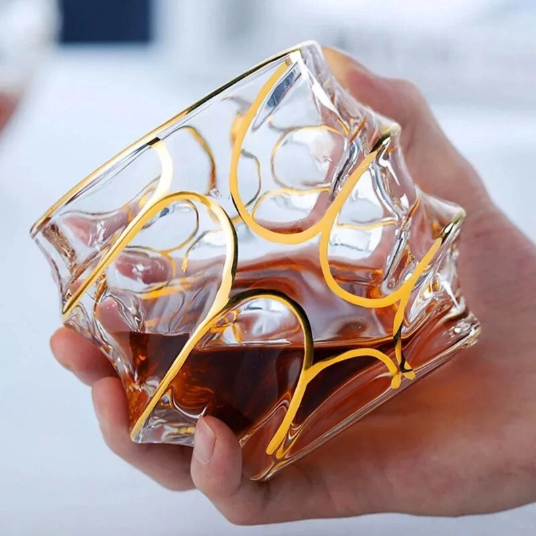Copos de Whisky em Cristal com Detalhes Dourados Luxuosos - Casa Elège